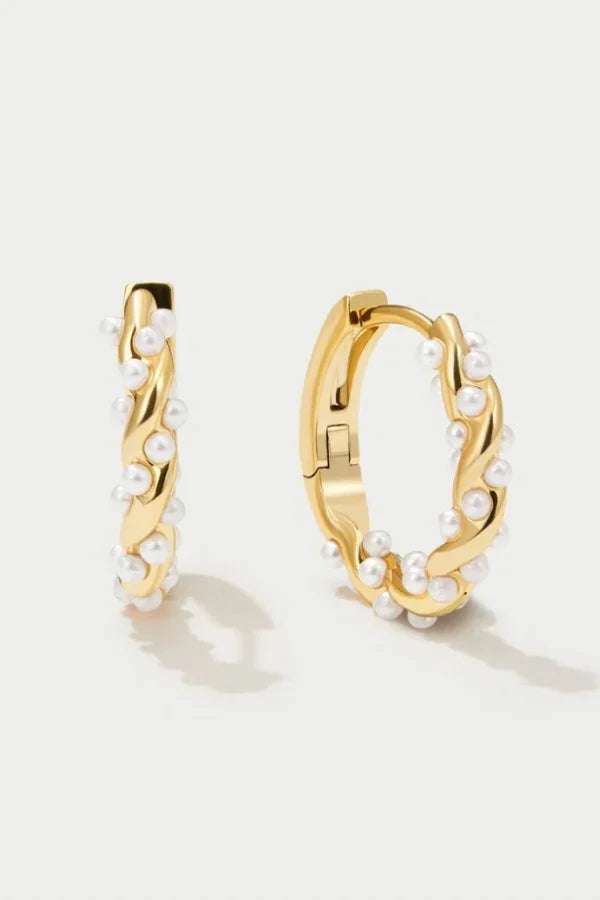 Zelira | Gold Hoop Earrings With Pearl Accents 3