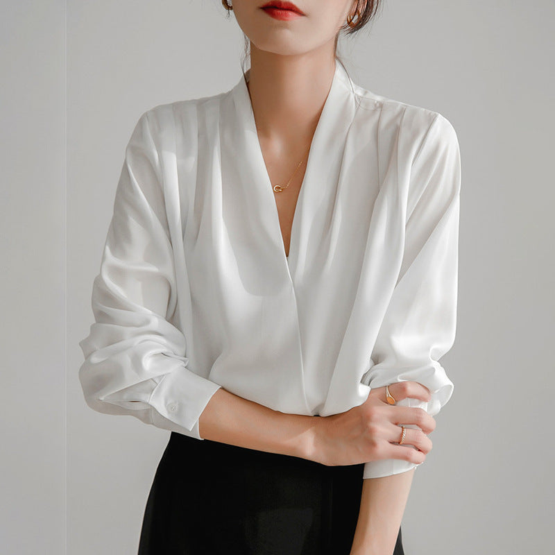 Alda | Long Sleeve V-Neck Satin Blouse 3