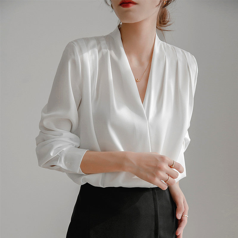Alda | Long Sleeve V-Neck Satin Blouse 4