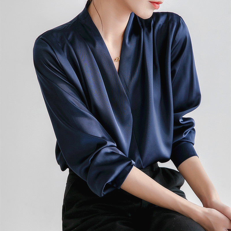 Alda | Long Sleeve V-Neck Satin Blouse 5