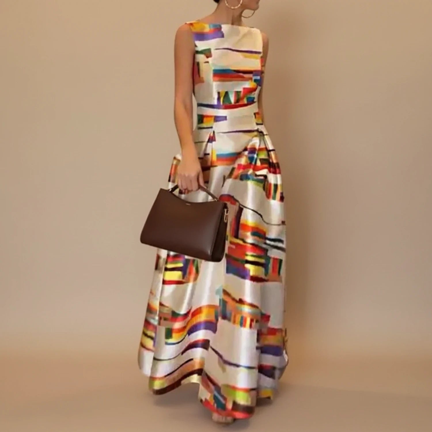 Alina | Aline Sleeveless Midi Dress Geometric Print 0