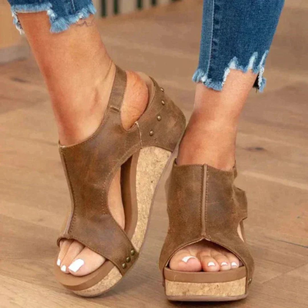 Black Cork Wedge Sandals for Women | Adeline