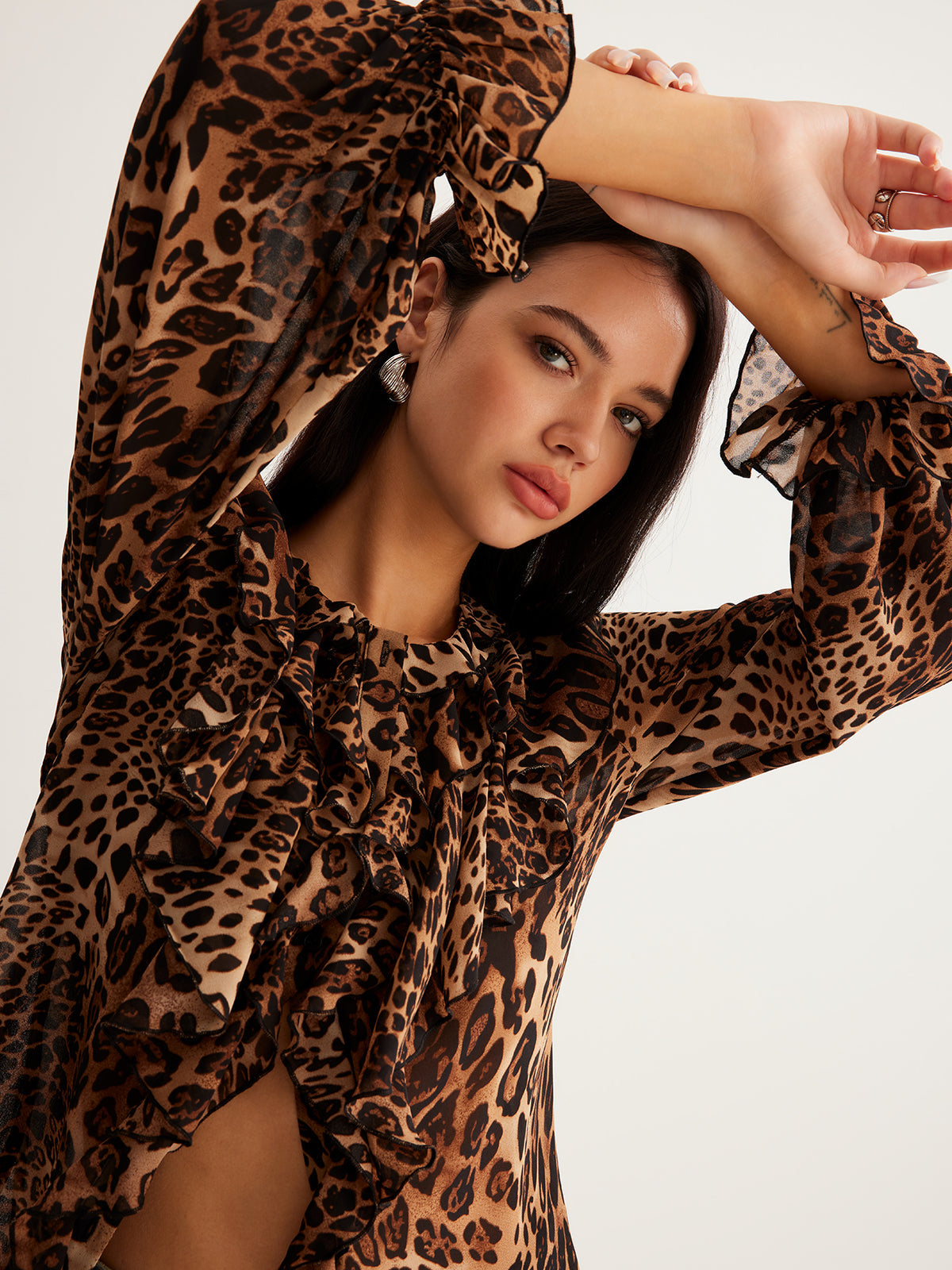 Brina | Women's Leopard Ruffle Neck Blouse 3