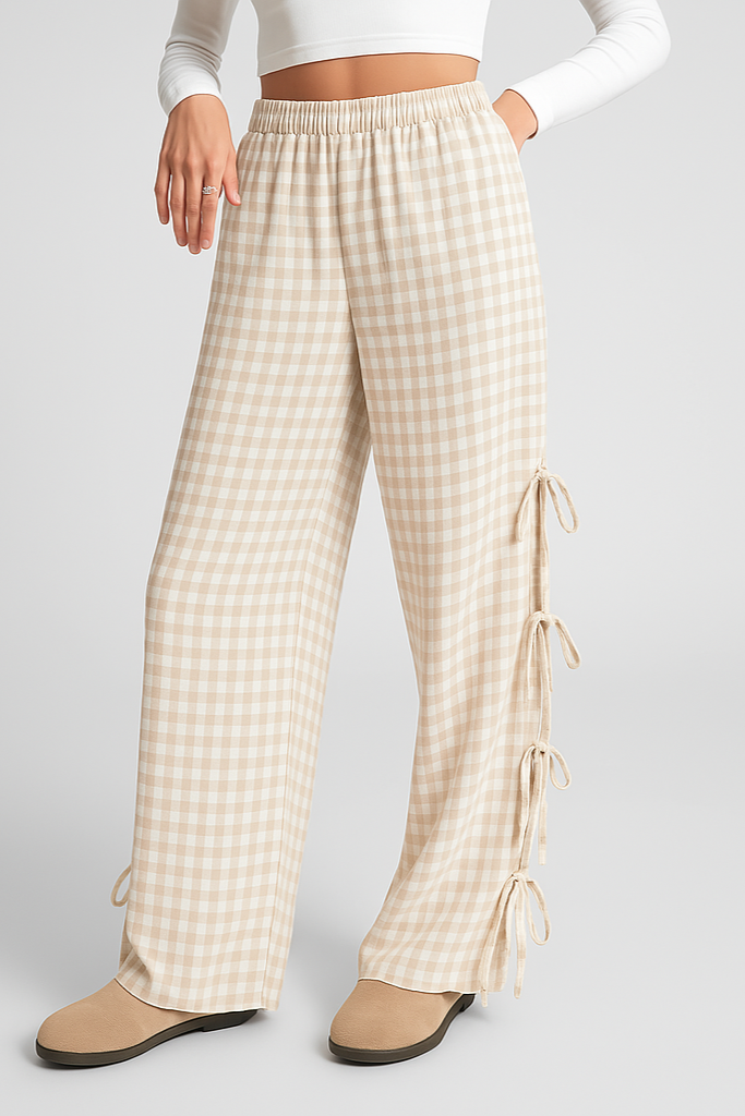 Checkered Wide Leg Trousers For Women | Lirena 7