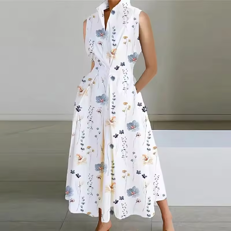 Collared Button-Down Midi Dress for Women | Vivienne