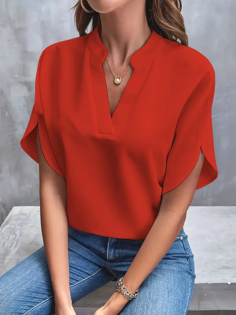 Split V-Neck Short Sleeve Blouse for Women | Elaina