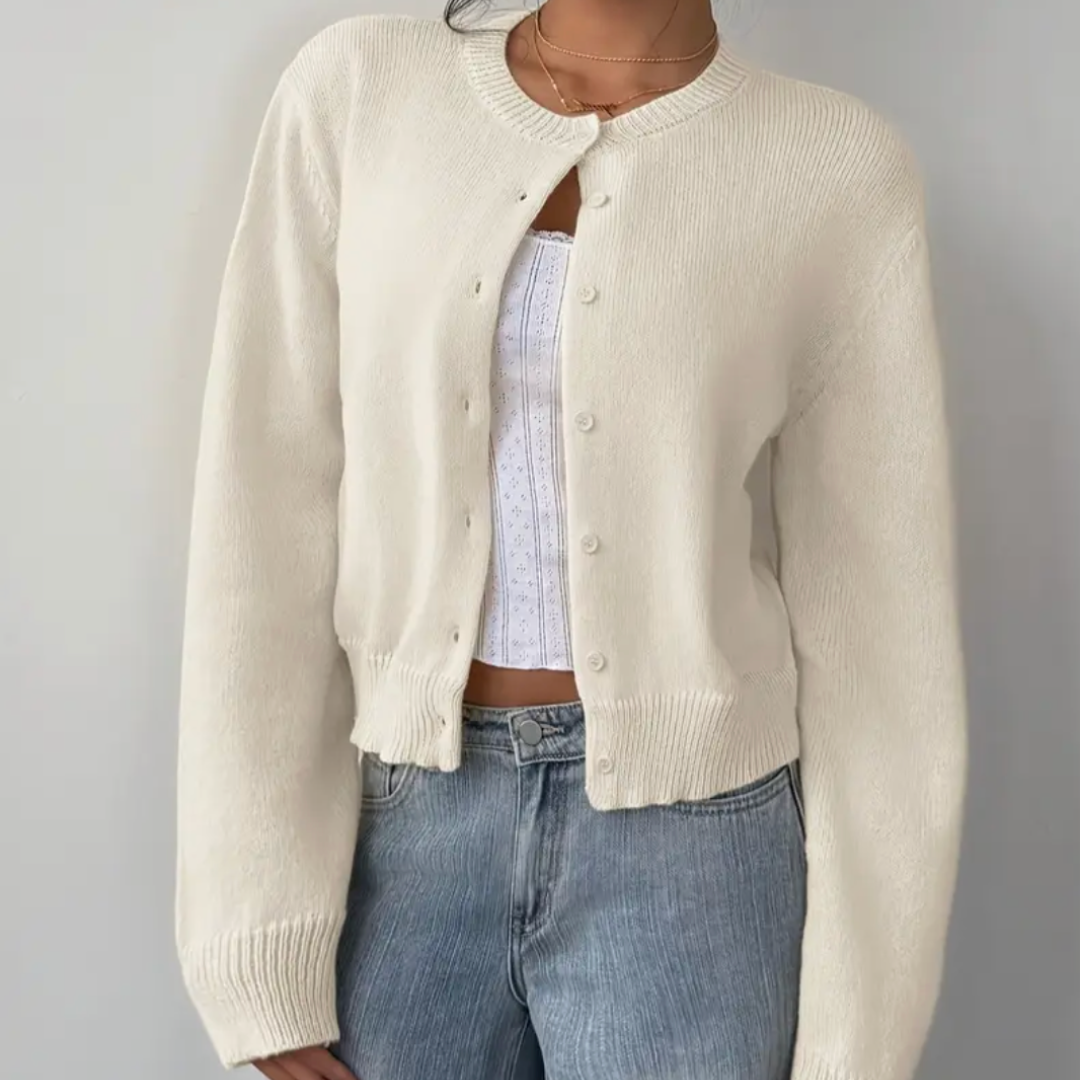 Fina | Cropped Button White Cardigan Sweater 1