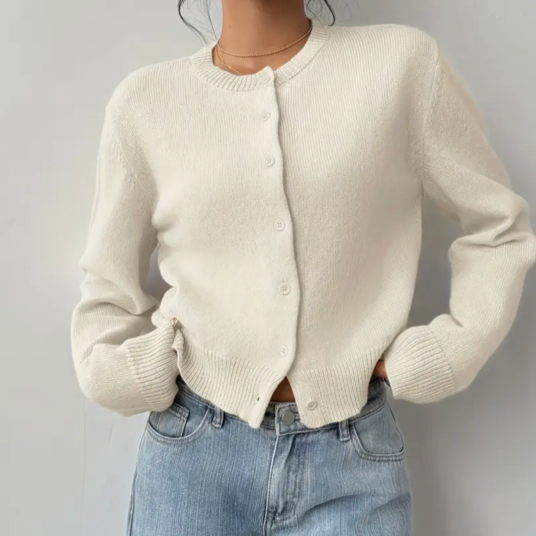 Fina | Cropped Button White Cardigan Sweater 4