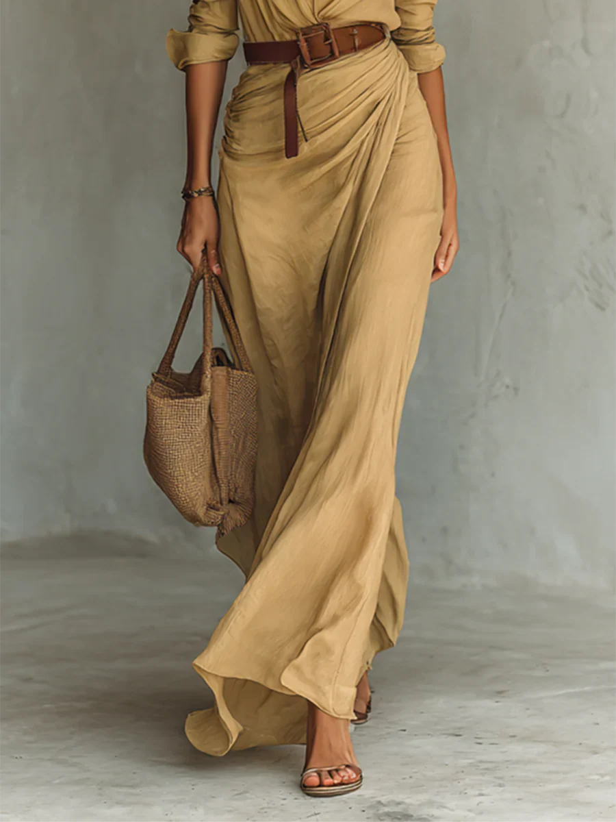 Fleura | Long Sleeve Maxi Dress with Draped Skirt 2