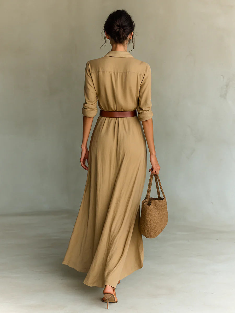 Fleura | Long Sleeve Maxi Dress with Draped Skirt 3