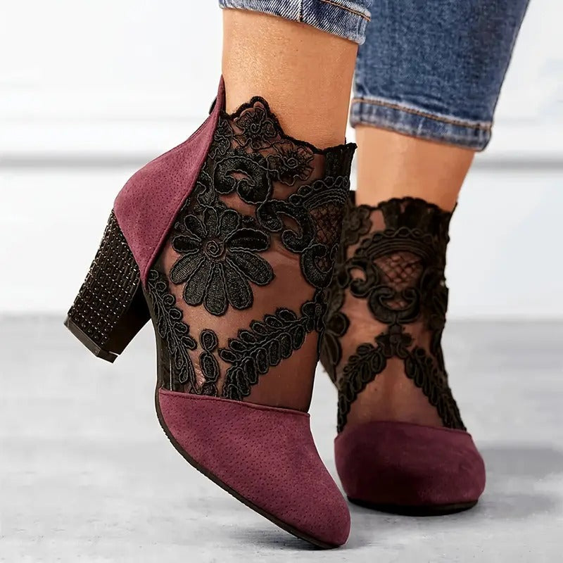 Haven | Women's Lace Mesh Block Heel Pumps