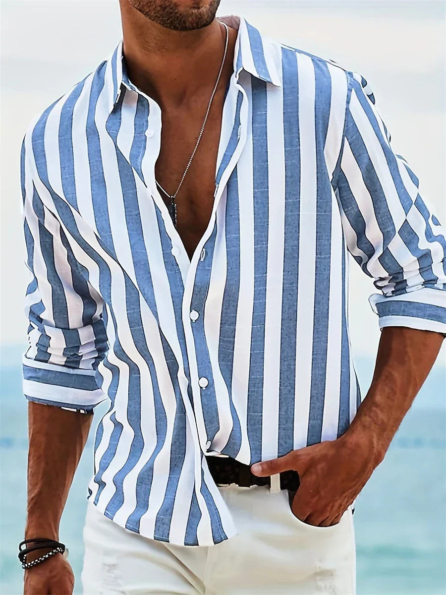 Jasper | Light Blue Striped Linen Cotton Shirt 1
