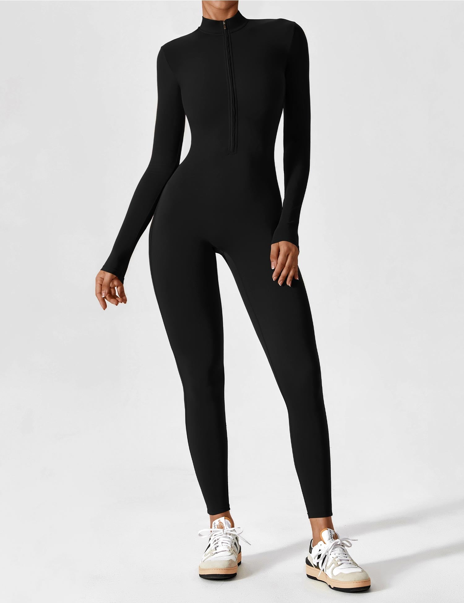 Jessa | Women's Long Sleeve Zip Front Jumpsuit Black 2