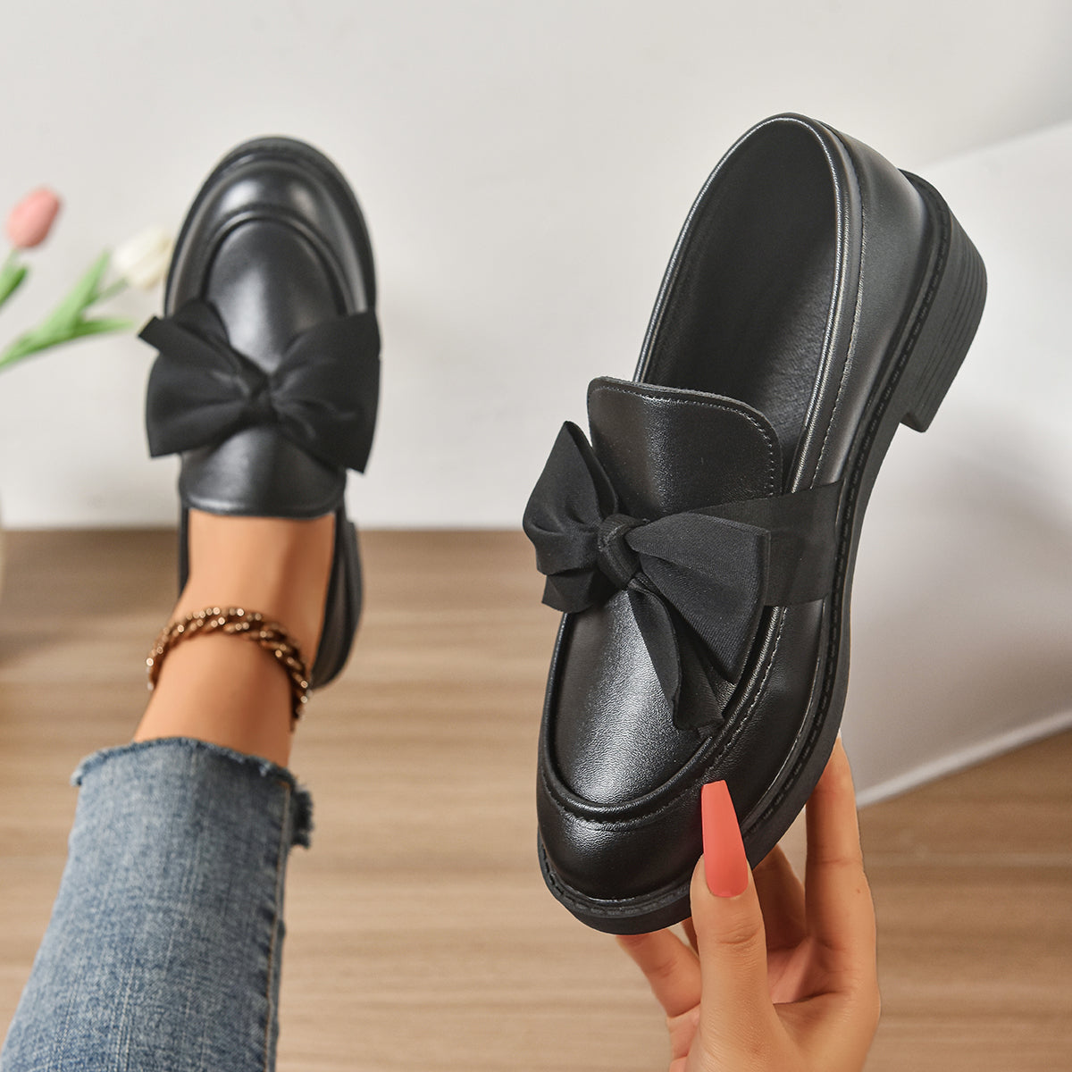Kailin | Glossy Leather Slip-On Loafers 10