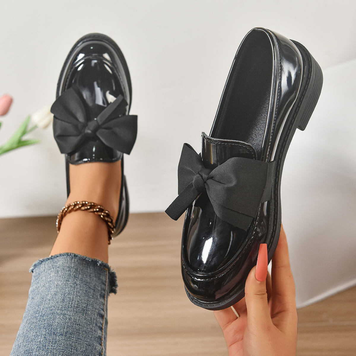 Kailin | Glossy Leather Slip-On Loafers 9