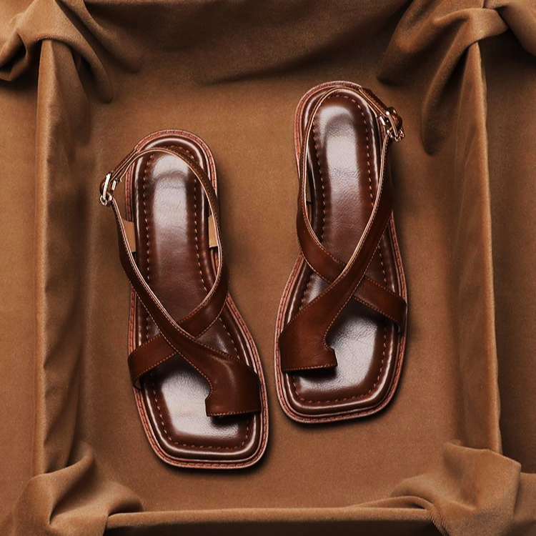 Leather Cross Strap Sandals for Women | Livora