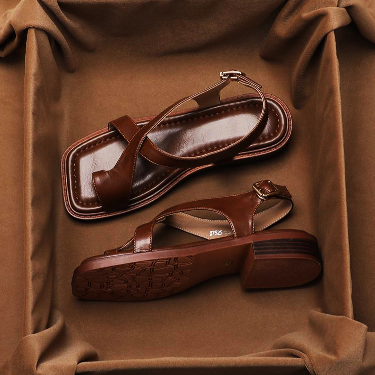 Leather Cross Strap Sandals for Women | Livora