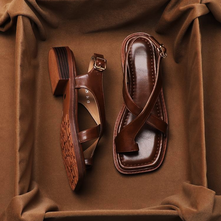Leather Cross Strap Sandals for Women | Livora