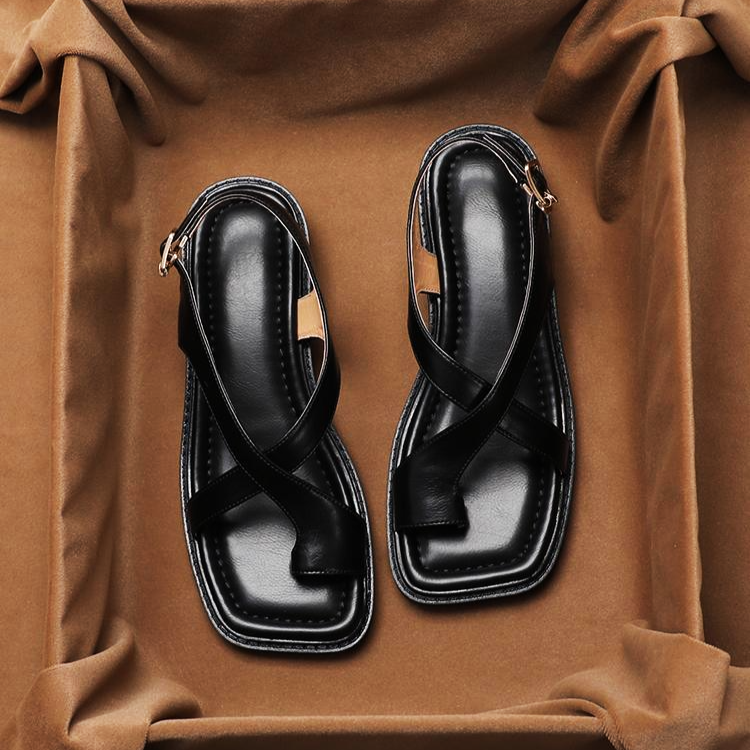 Leather Cross Strap Sandals for Women | Livora