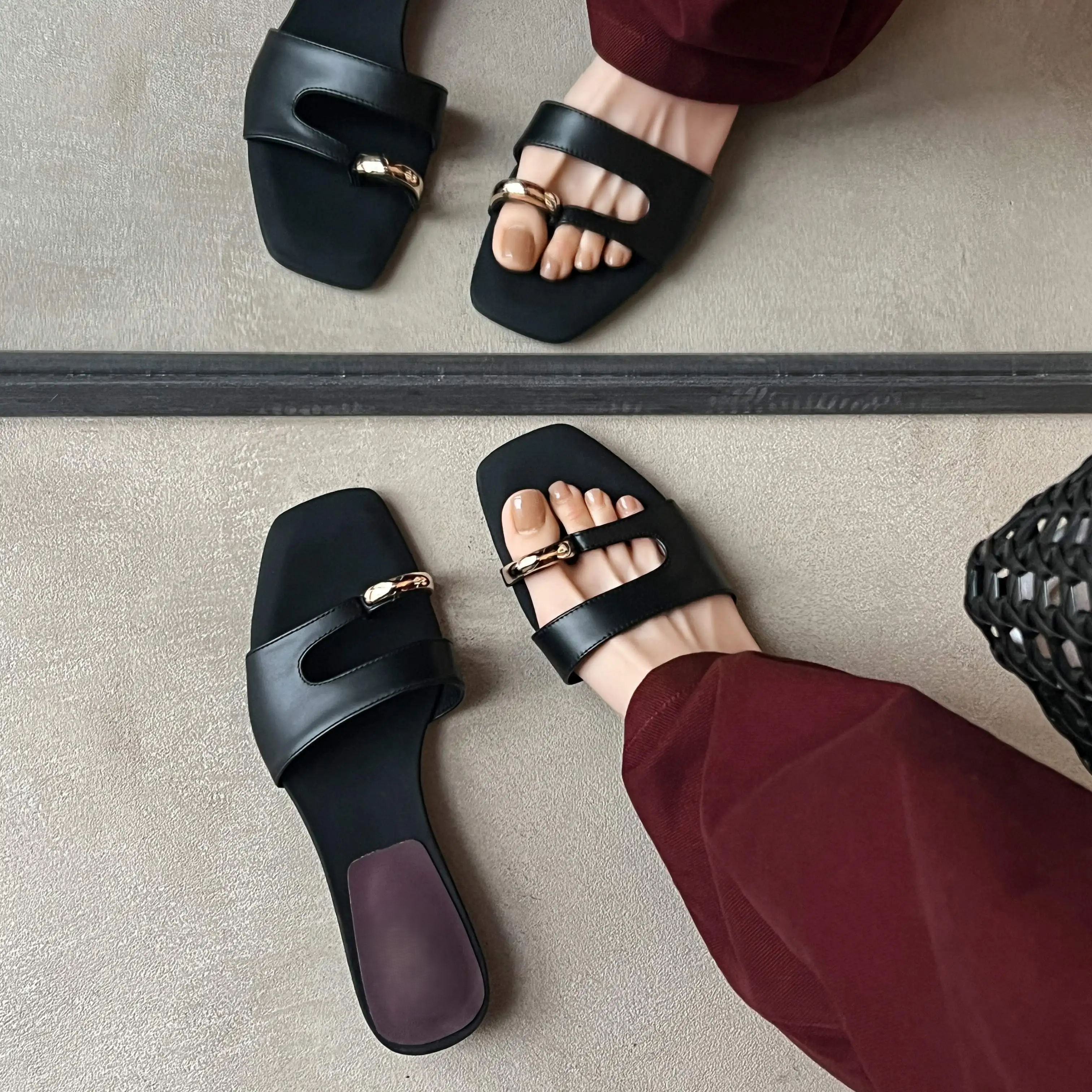 Leather Low Heel Slide Sandals for Women | Ruth