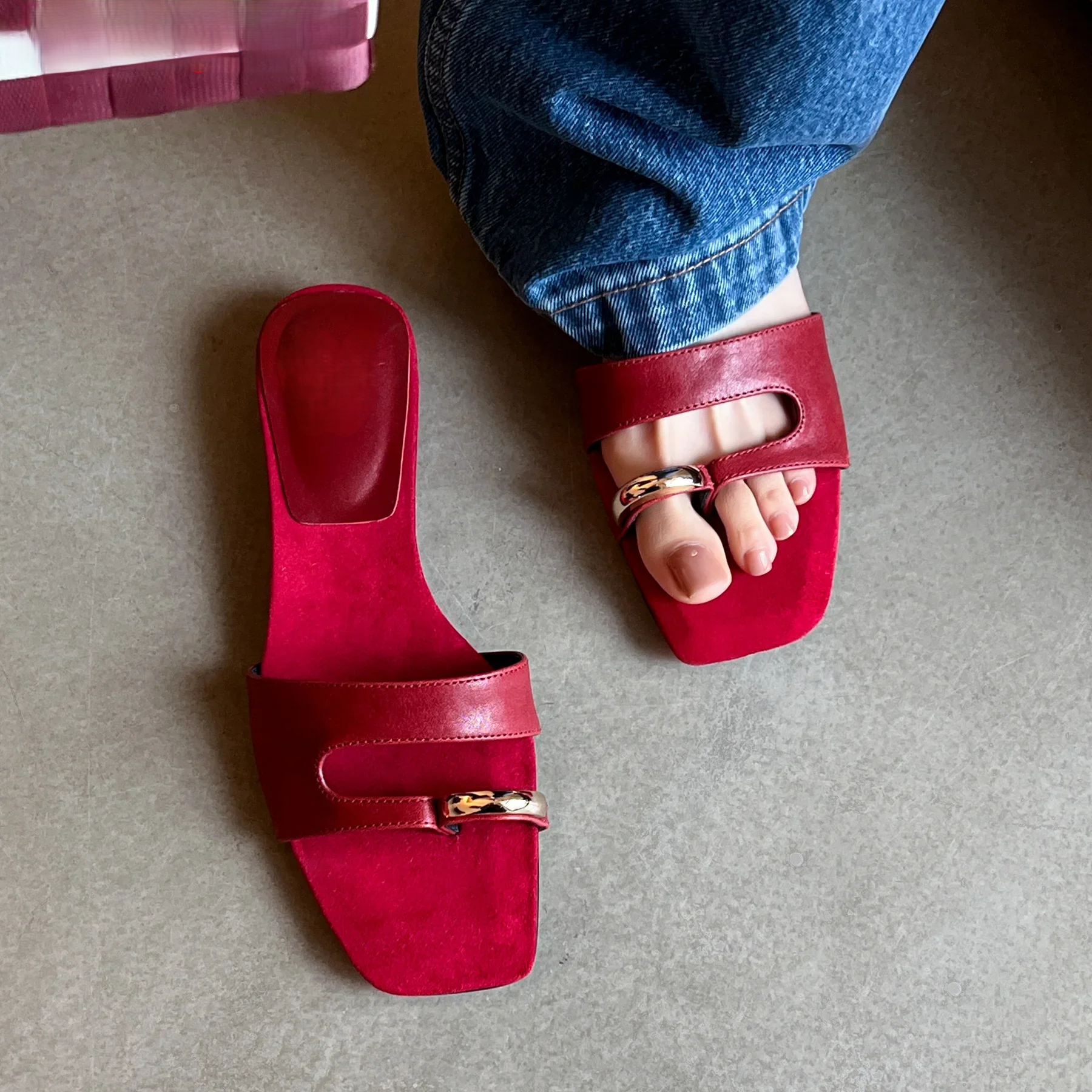 Leather Low Heel Slide Sandals for Women | Ruth