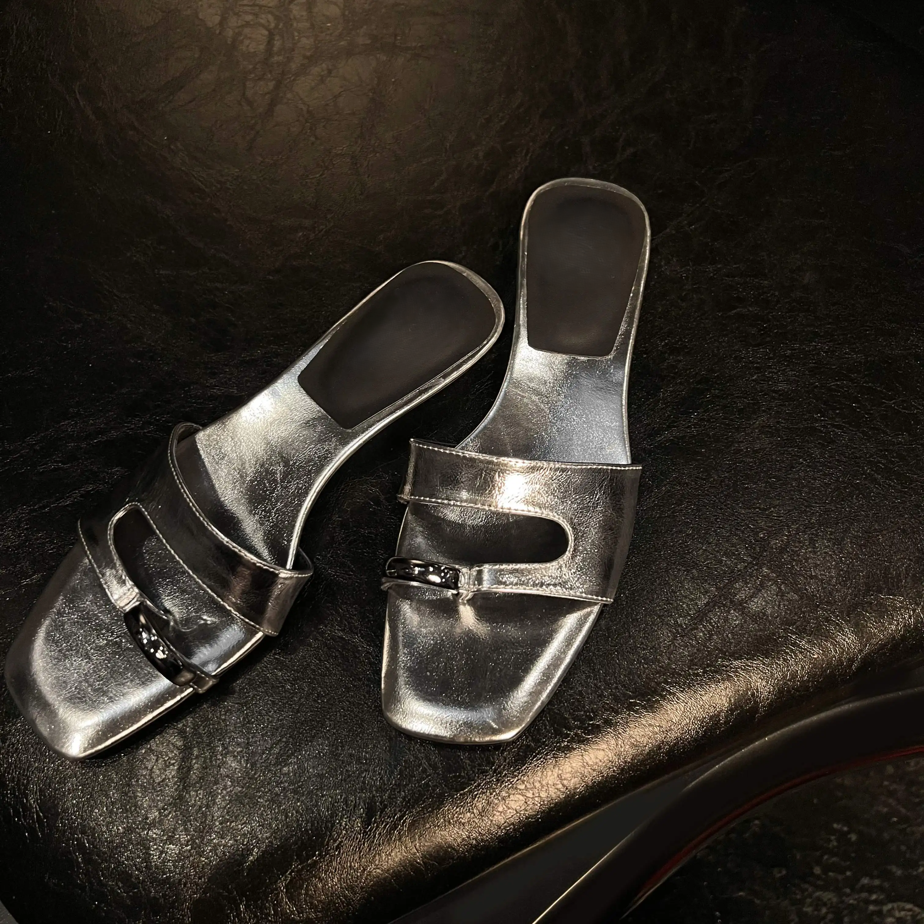 Leather Low Heel Slide Sandals for Women | Ruth