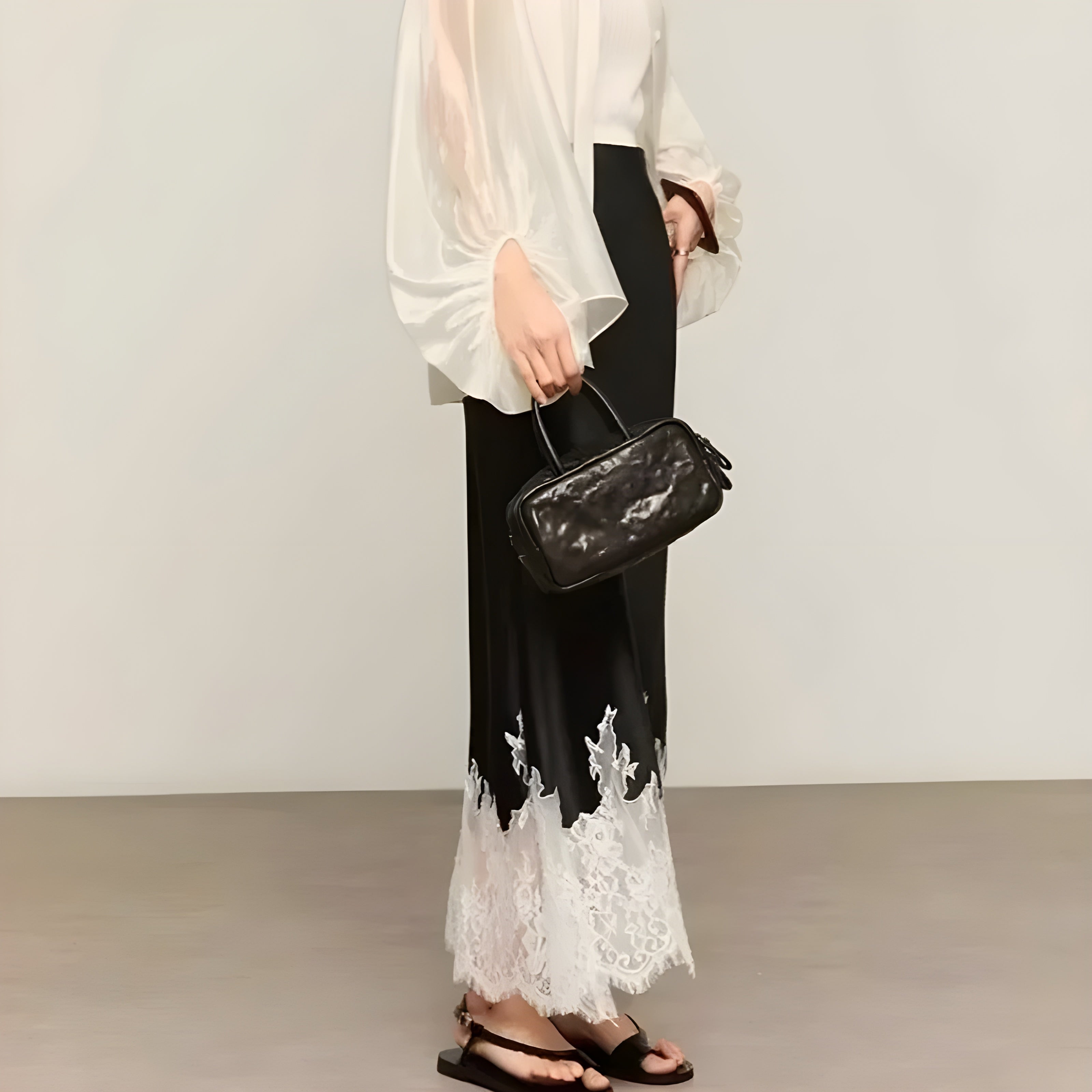 Luna | Lace-Trim Satin A-Line Skirt 2