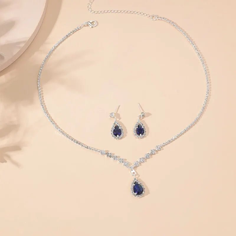 Lunara | Blue Teardrop Necklace And Earring Set 1