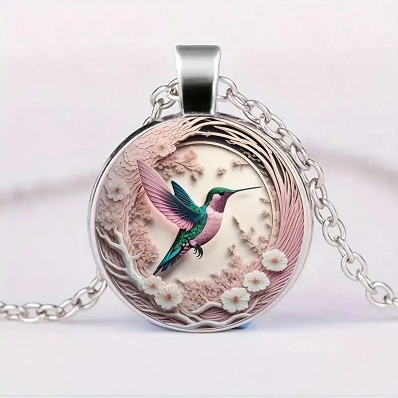 Lunara | Hummingbird Glass Dome Necklace 1