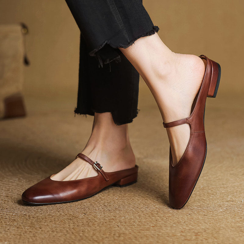 Marina | Women's Leather Mary Jane Summer Flats0