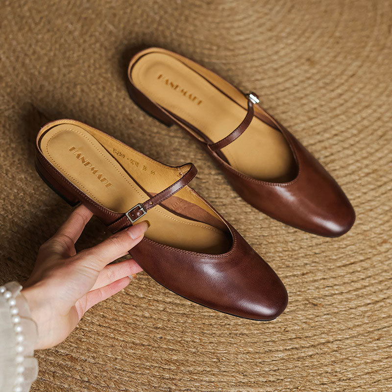 Marina | Women's Leather Mary Jane Summer Flats4