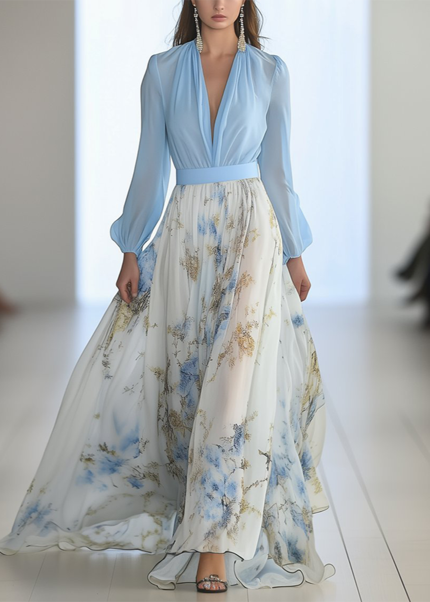 Mira | Long Sleeve Maxi Floral Print Dress 0