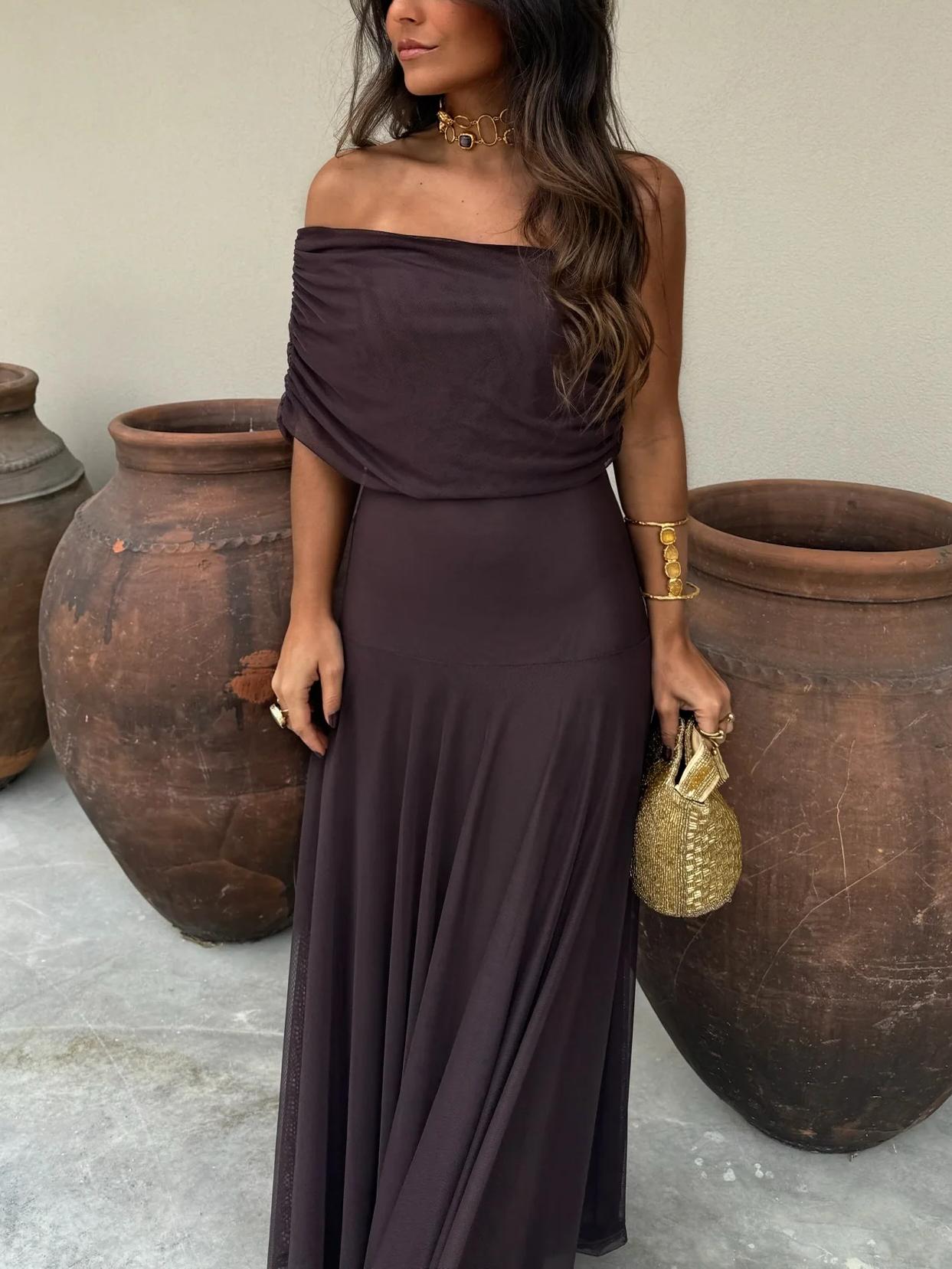 Off Shoulder Chiffon Maxi Dress For Women | Lirina 8