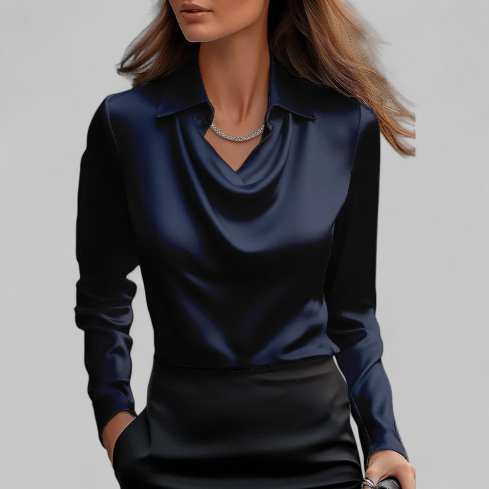 Rose | Women’s Draped Neck Long Sleeve Satin Blouses 7
