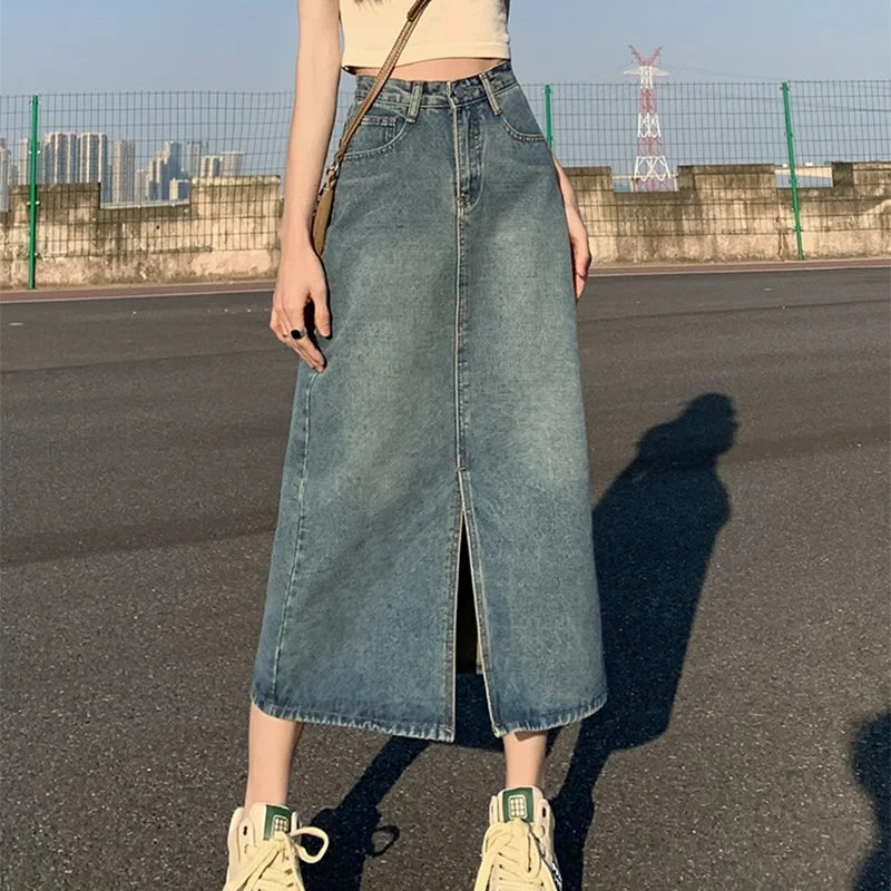 Sable | High-Waist Denim Midi Skirt 0