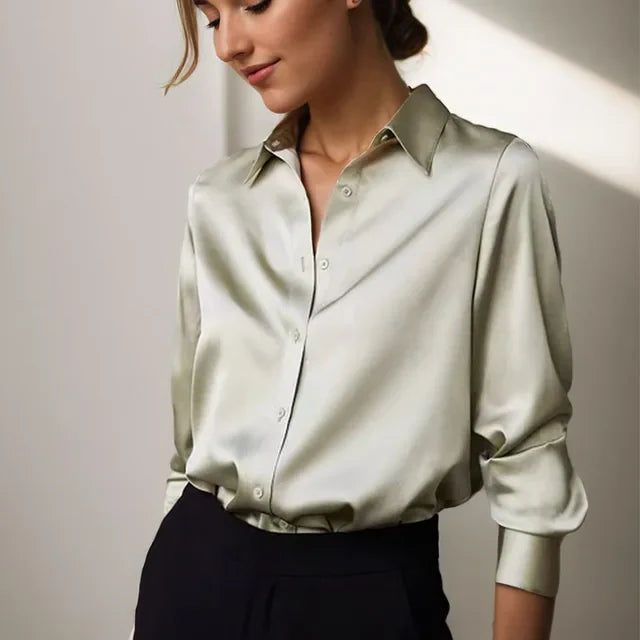 Satinia | Long Sleeve Satin Button Down Blouse 0