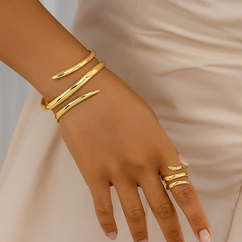 Sculpted Gold Bangle Set For Women | Lirina 0