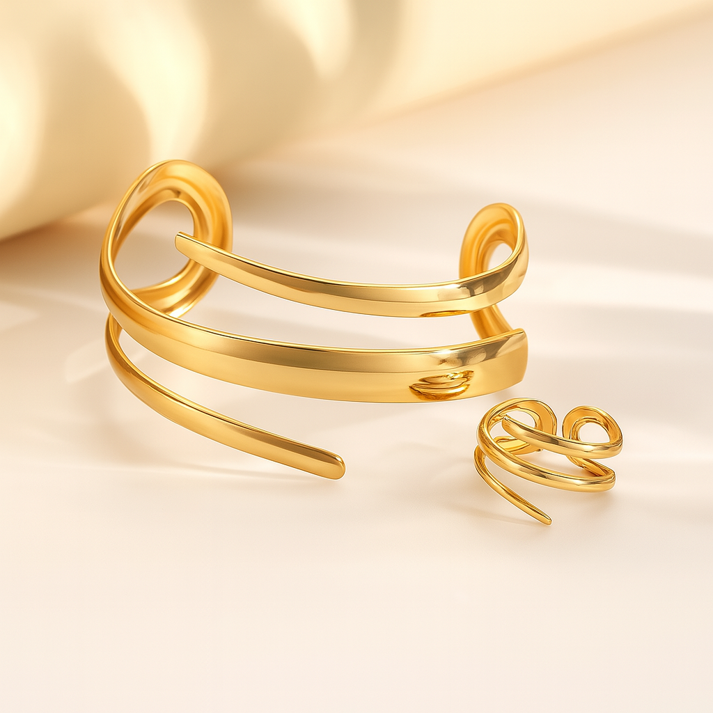 Sculpted Gold Bangle Set For Women | Lirina 1