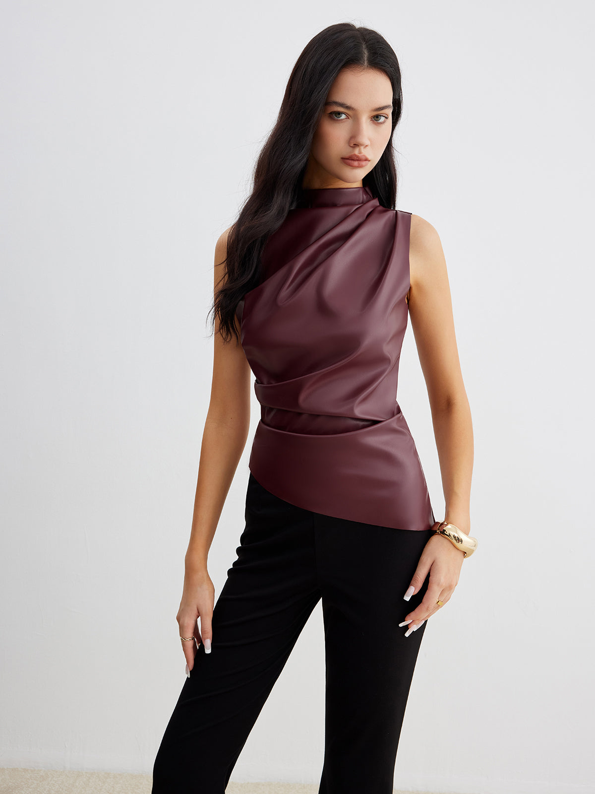 Serene | Women's Sleeveless Faux Leather High Neck Top 3