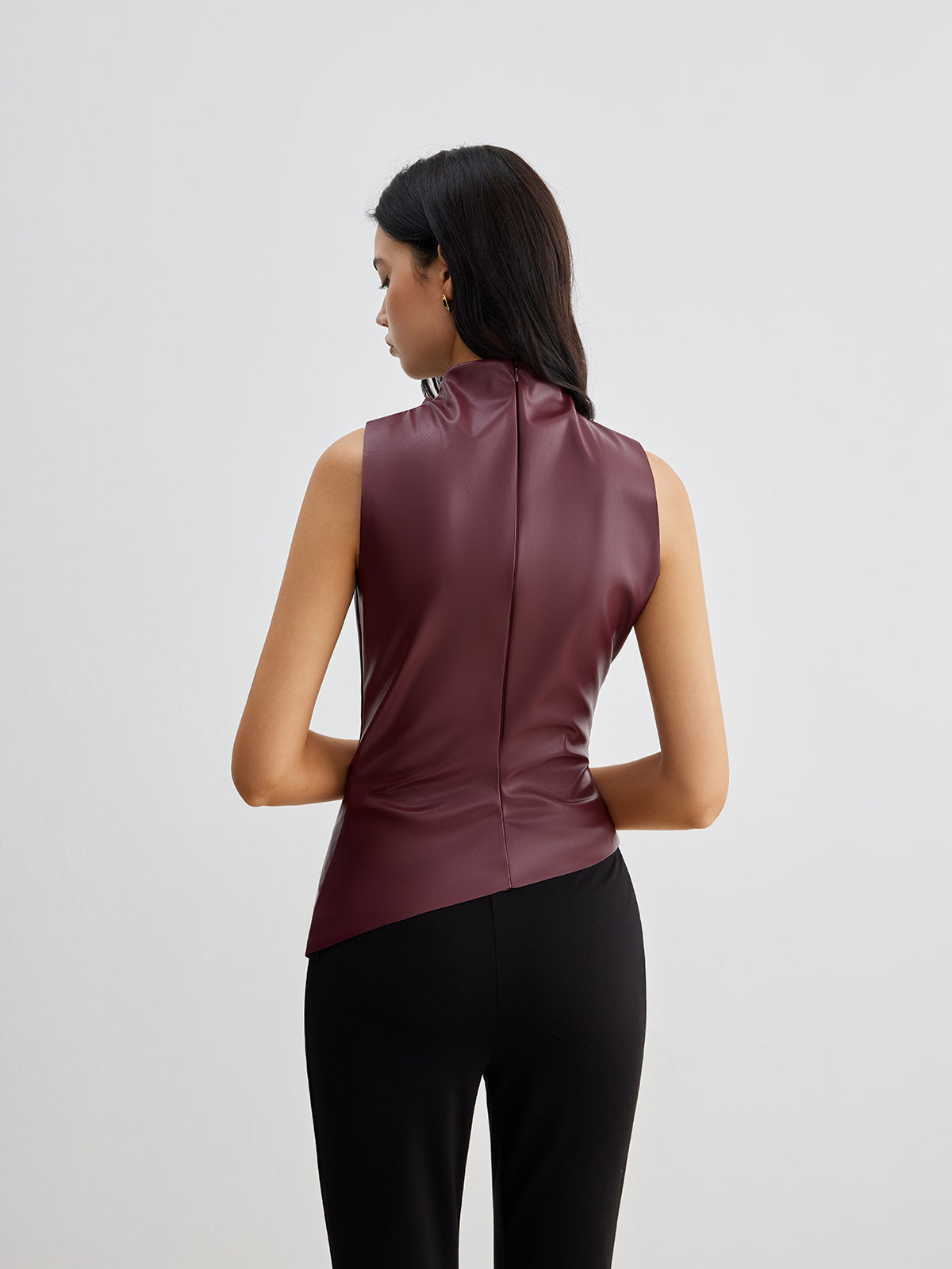 Serene | Women's Sleeveless Faux Leather High Neck Top 5
