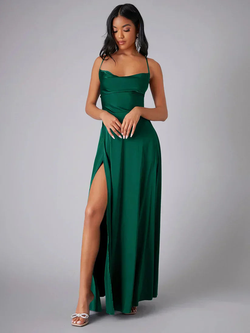 Sleena | Spaghetti Strap Evening Maxi Dress High Slit 2
