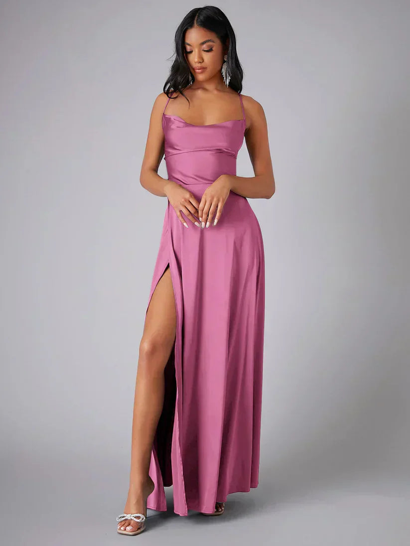 Sleena | Spaghetti Strap Evening Maxi Dress High Slit 3