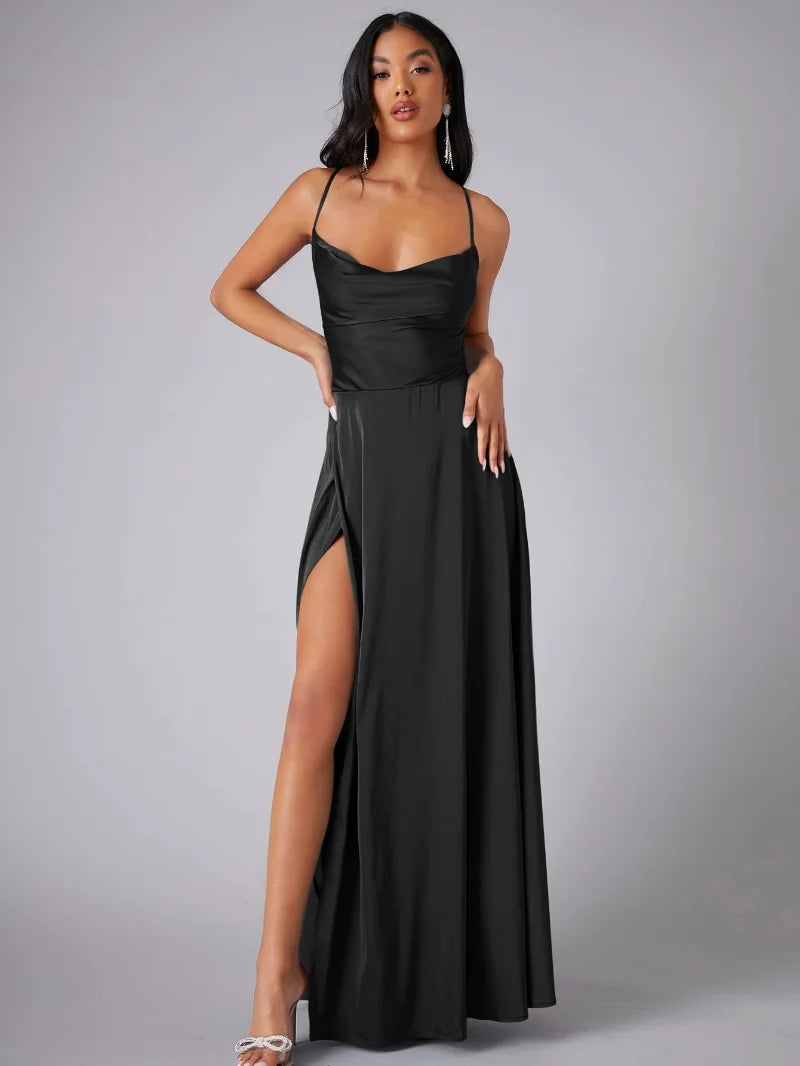 Sleena | Spaghetti Strap Evening Maxi Dress High Slit 7