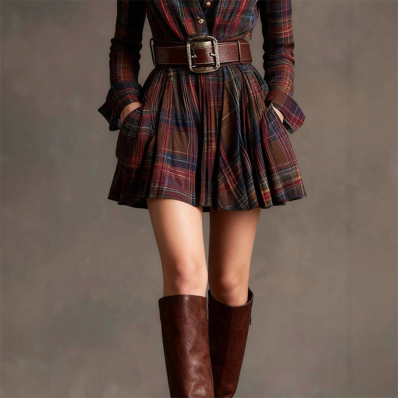 Sofina | Plaid Mini Shirt Dress Long Sleeves 2