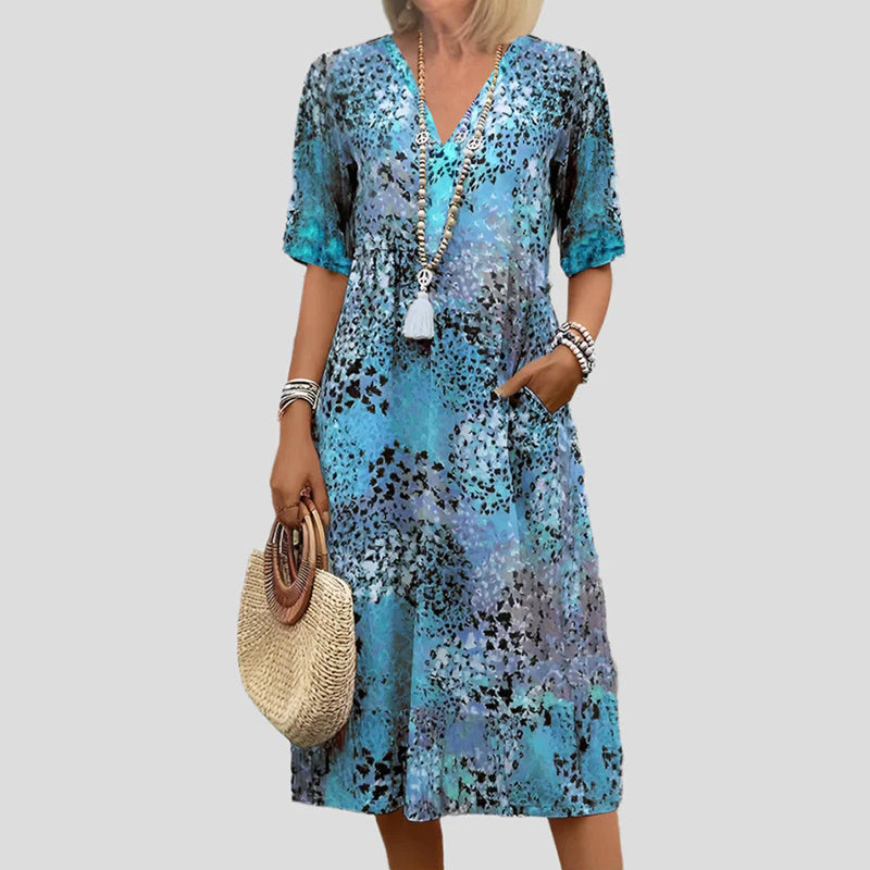 Sofina | Printed Midi Summer Dress V-Neck 1