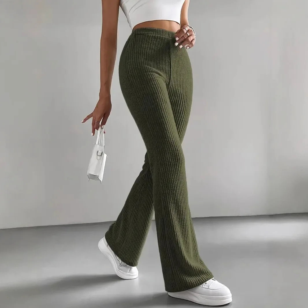 Sofira | Ribbed Knit High-Waist Flared Pants 0