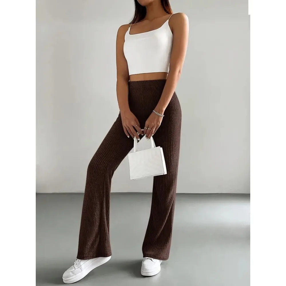 Sofira | Ribbed Knit High-Waist Flared Pants 2