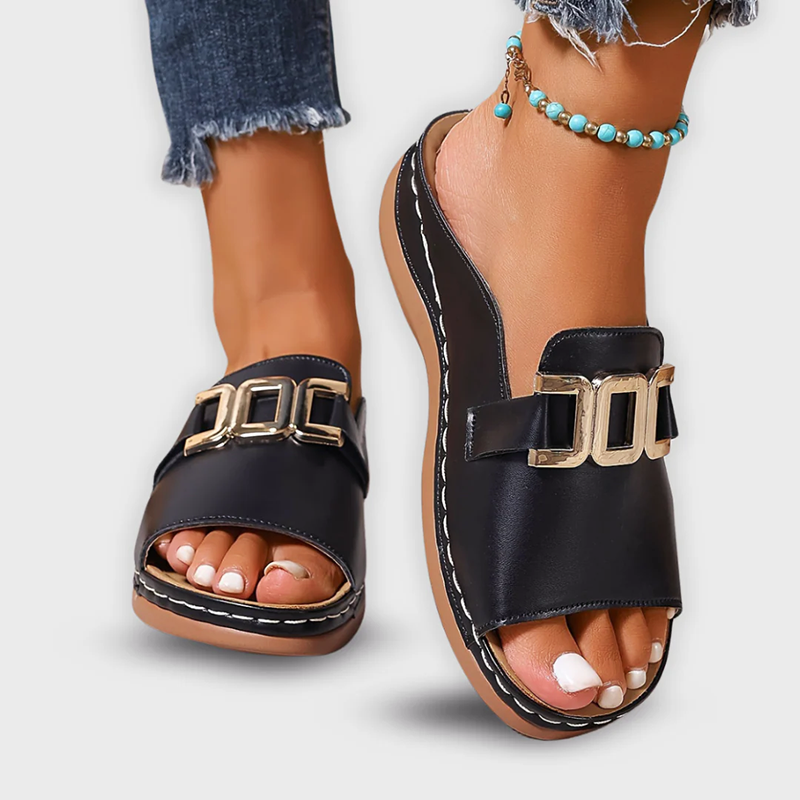 Sola | Open-Toe Slip-On Sandals with Buckle Detail 5