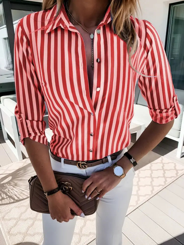 Striped Button-Up Long Sleeve Blouse for Women | Chelsea