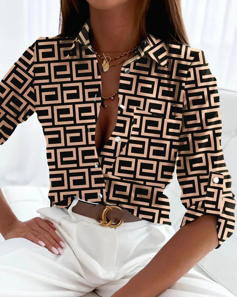 Striped Button-Up Long Sleeve Blouse for Women | Chelsea